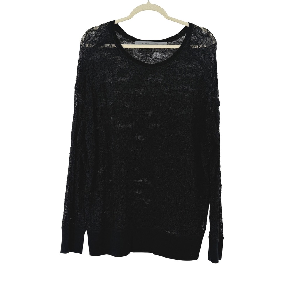 Raquel‎ Allegra Black Sheer Floral Lace Long Sleeve Top Size 2 Made in USA
